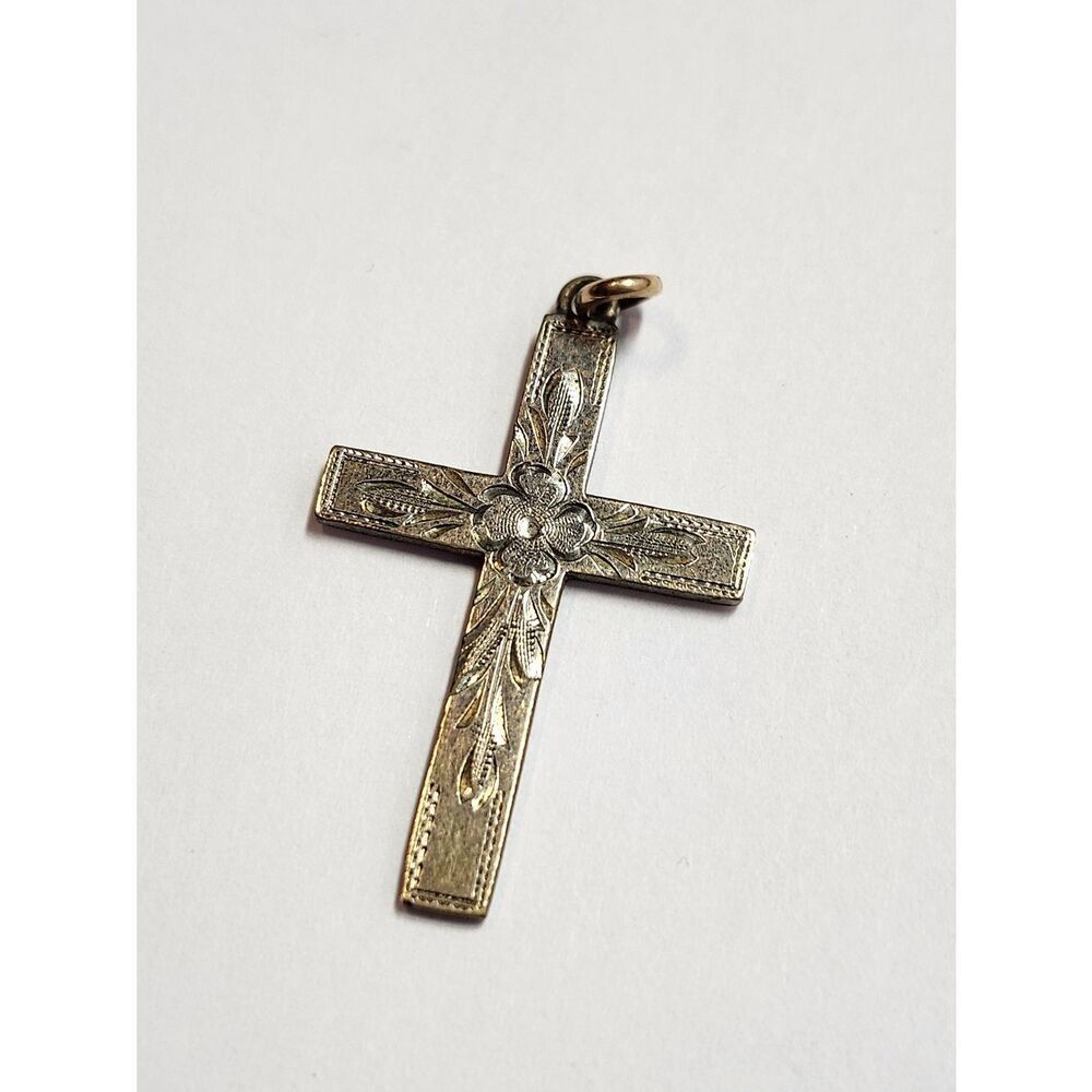 1/20 12K Gold Filled Floral Cross Pendant Necklace - Elegant Women's Jewelry